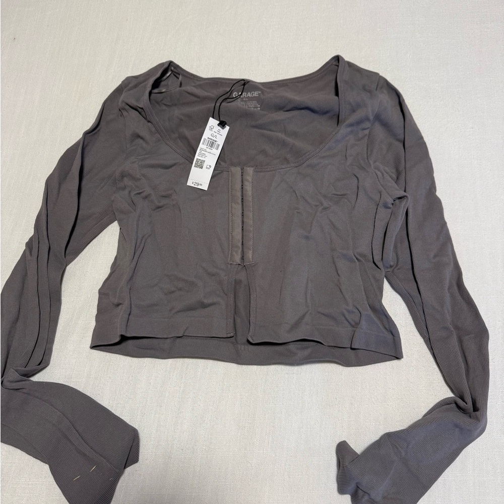 Garage Charcoal Long Sleeve Crop Top